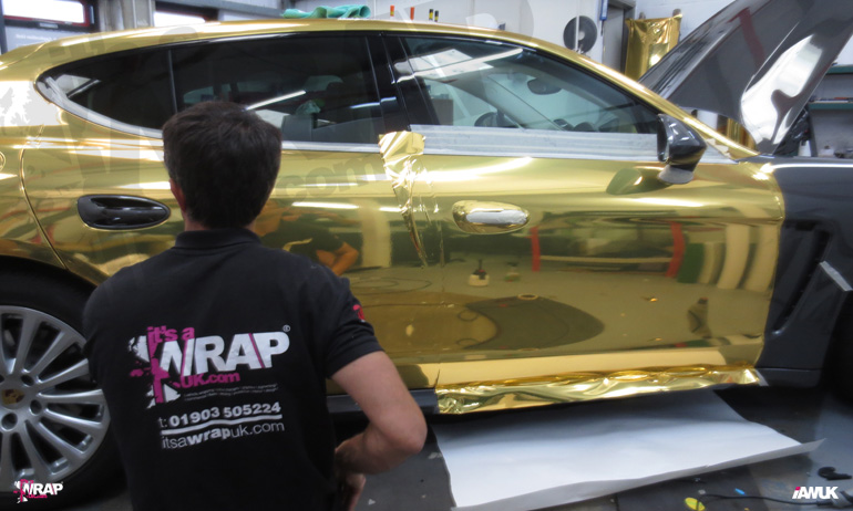 Gold Chrome Porsche Car Wrapping